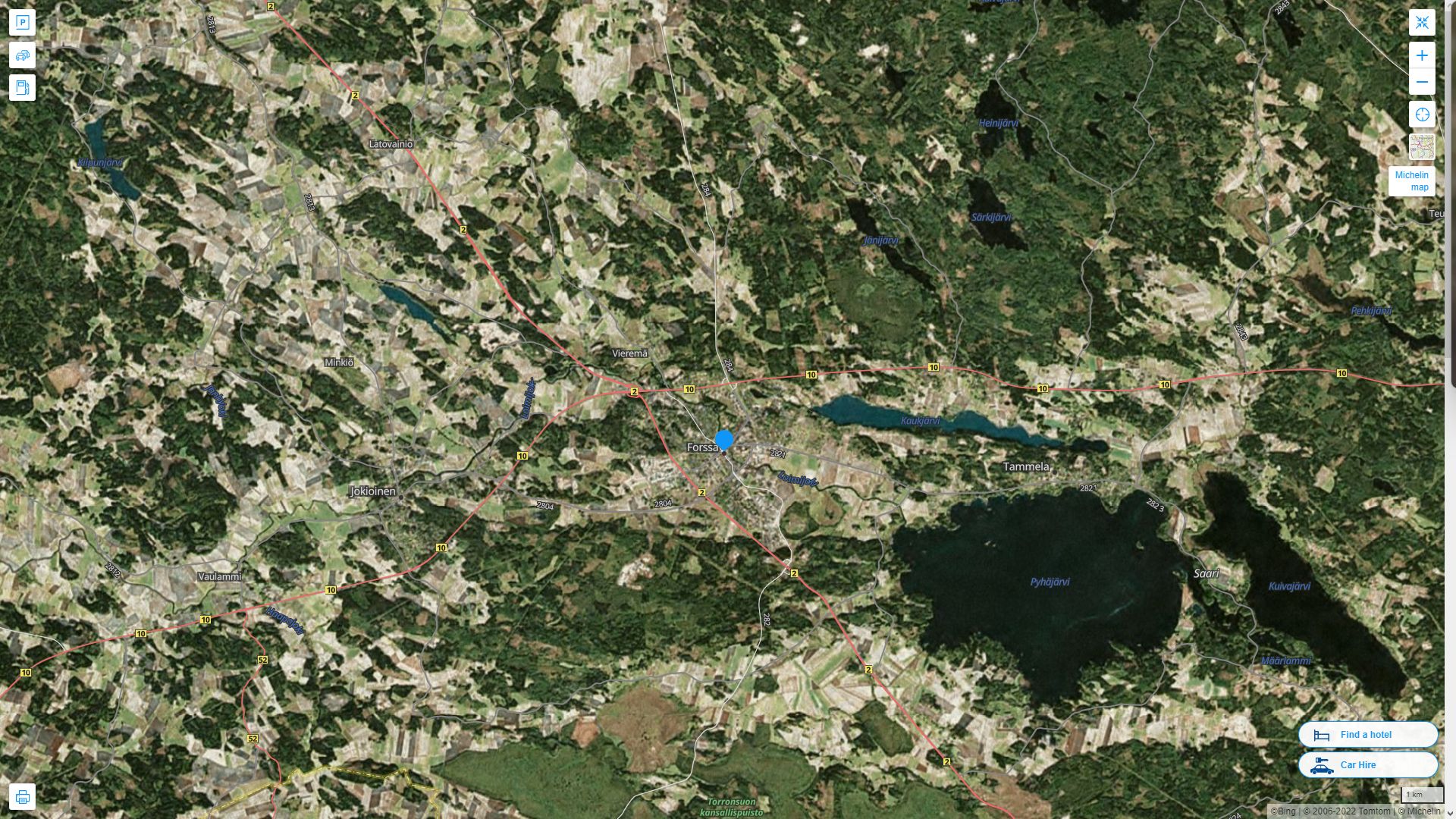 Forssa Finlande Autoroute et carte routiere avec vue satellite
